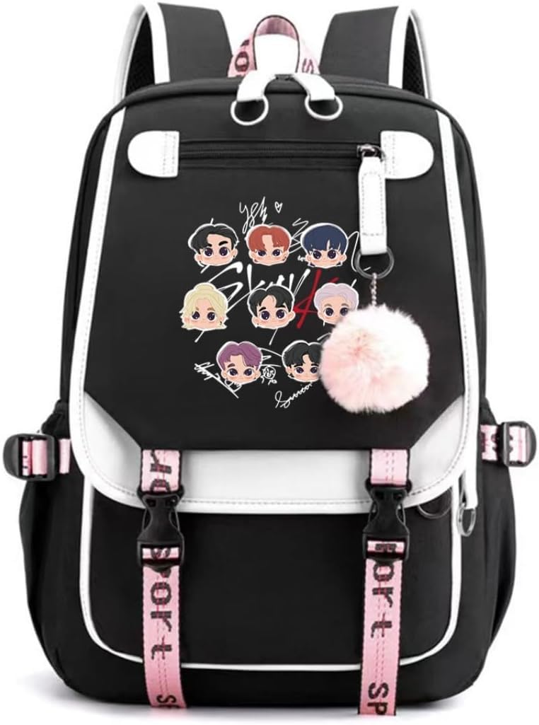 AiHdcy Stray Kids Backpack – Casual SKZ Book Bag with USB & Audio Cable Ports, Laptop Compartment, Ideal for Stray Kids Fans