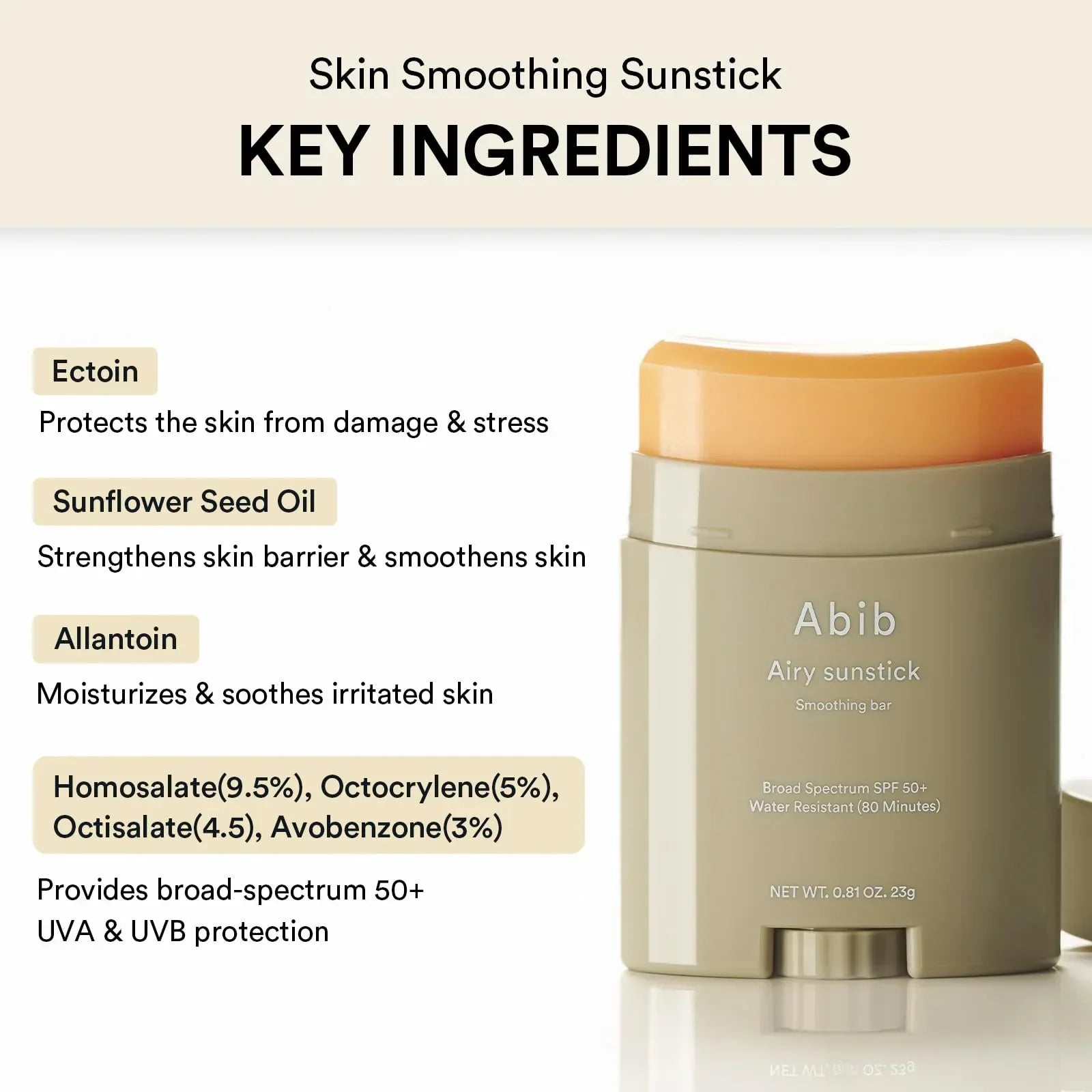 Abib Airy & Quick Sunstick DUO SPF50+ | No White Cast, Water-Resistant, Semi-Matte Finish