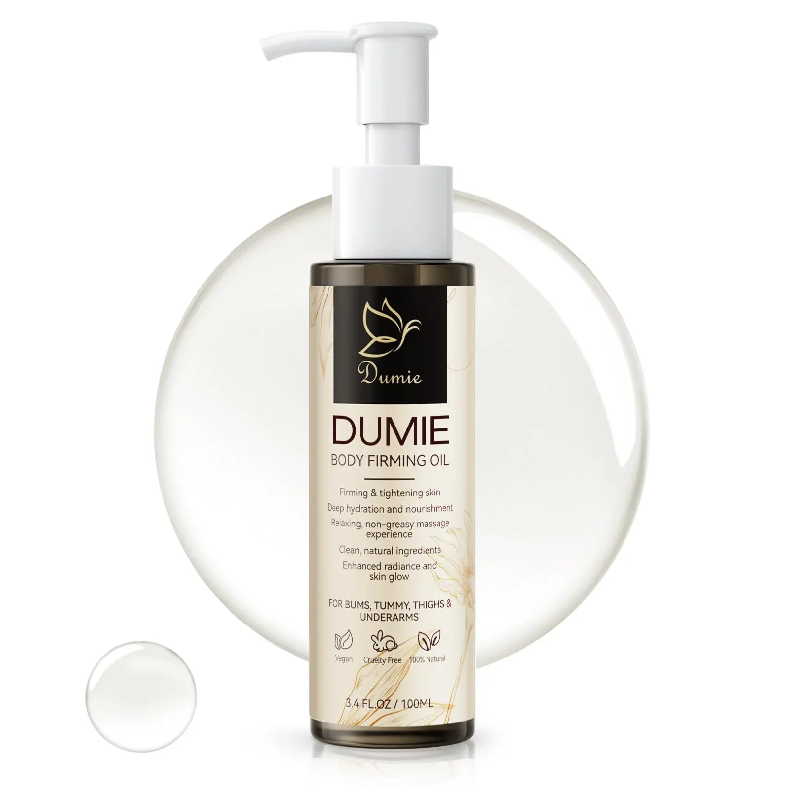 Dumie Body Firming Oil — Post-Shower Firming and Hydrating Body Oil with 767,000ppm Jojoba Oil, Sweet Almond Oil & Hyaluronic Acid