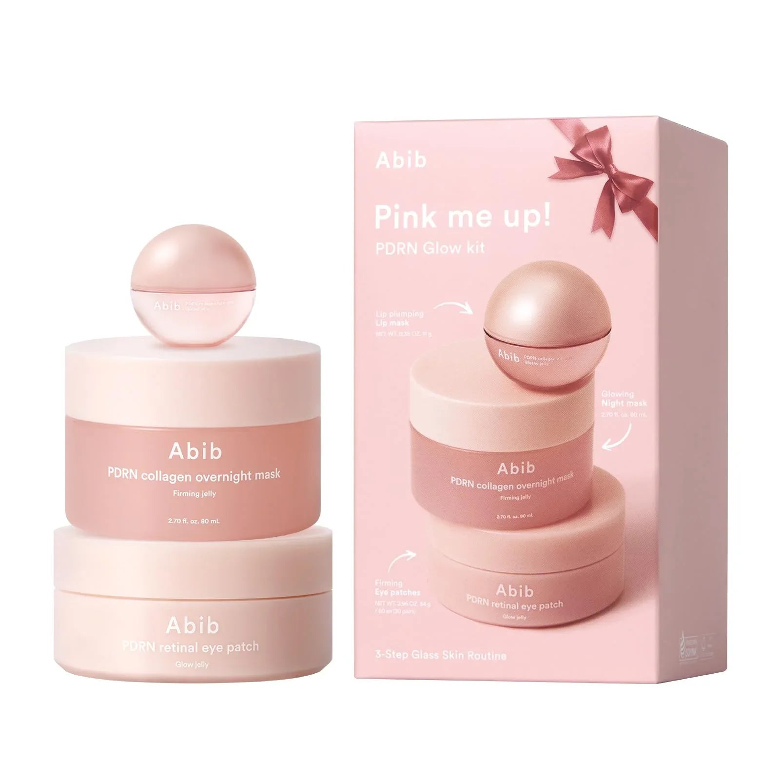 Abib Pink Me Up PDRN 3 Step Glow Kit | Overnight Jelly Mask, Eye & Lip Patches for Radiance