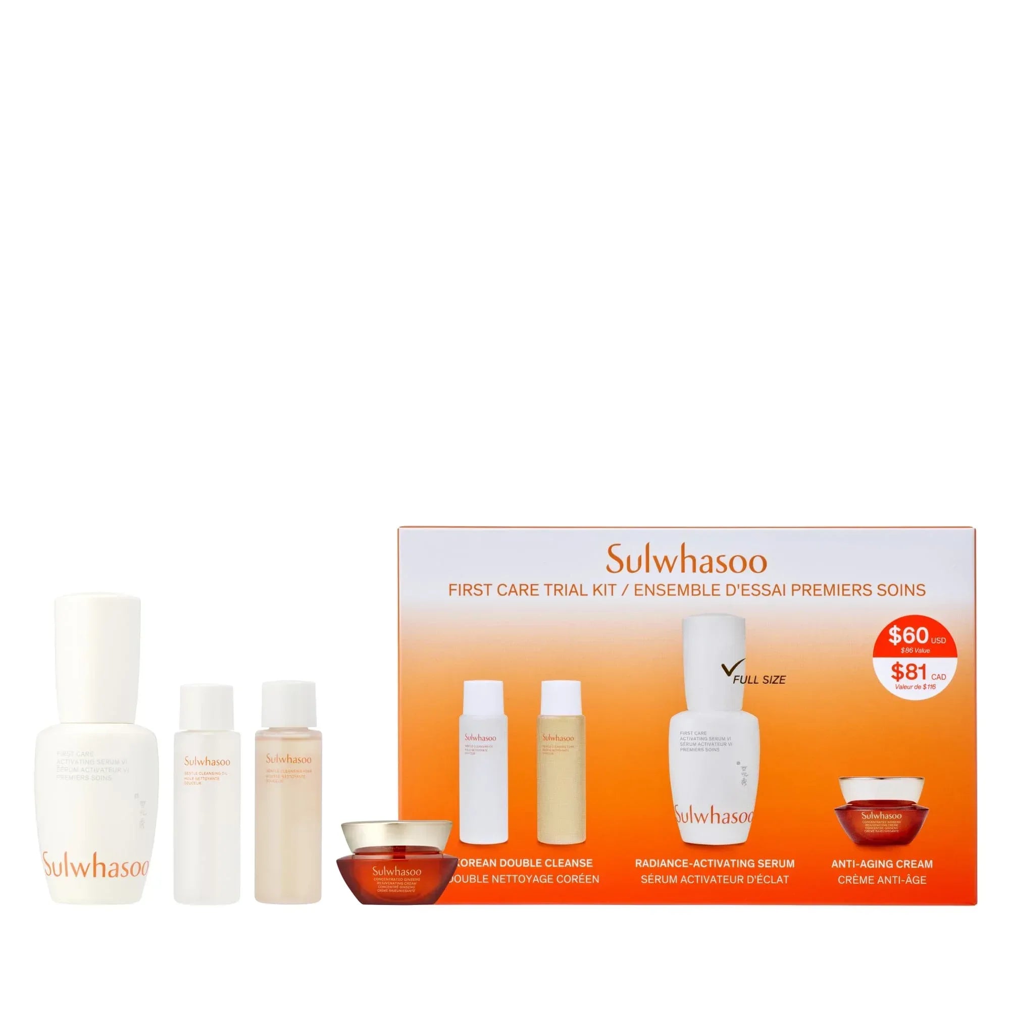 Sulwhasoo First Care Activating Serum Set - Korean Skincare Ritual, Double Cleansing Oil and Foam