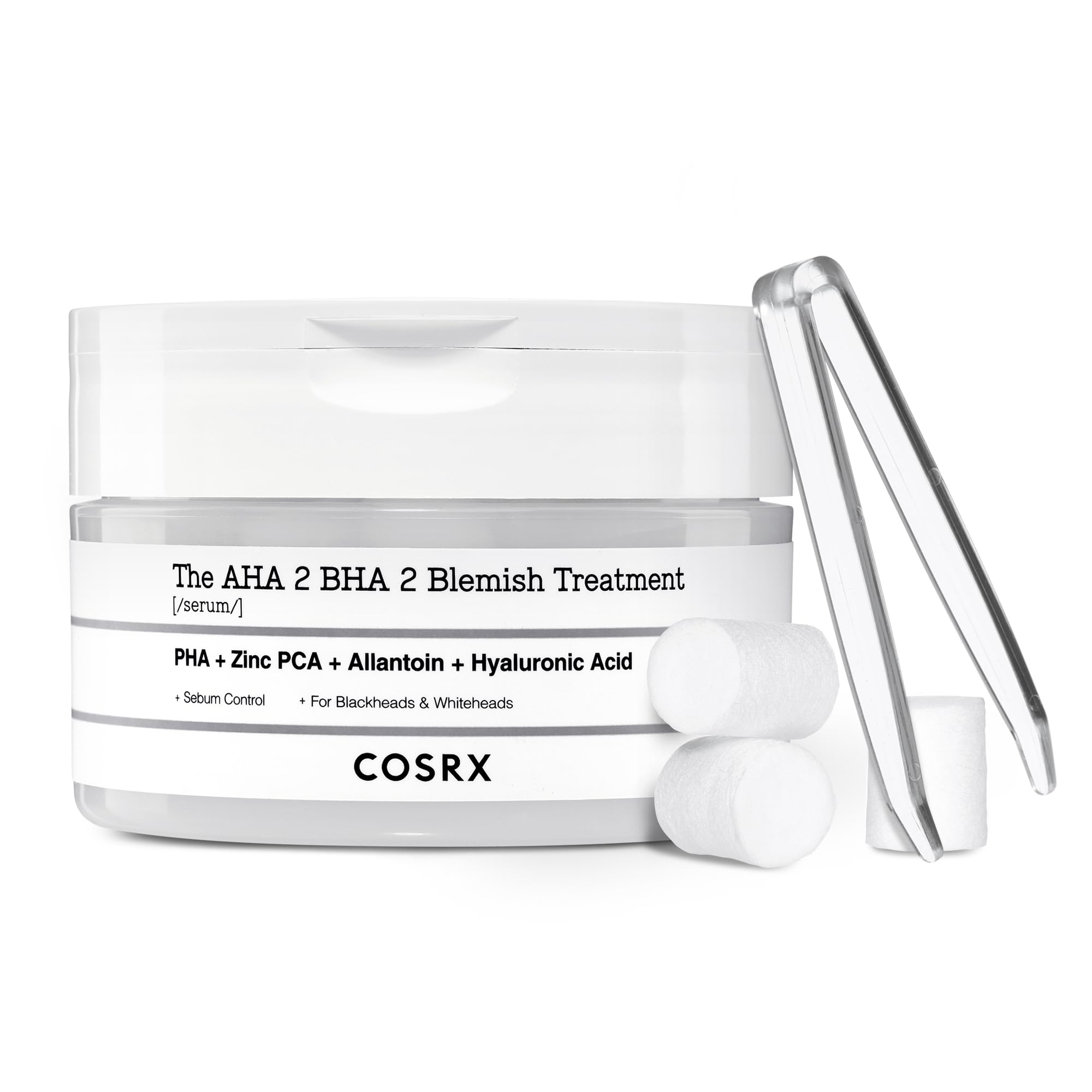 COSRX AHA 2% BHA 2% Blemish Treatment Serum, 60+ Pure Cotton Balls, Quick & Easy Daily Spot Treatment, Blackheads & Whiteheads, Sebum Control, Paraben Free, Phthalates Free, Korean Skin Care