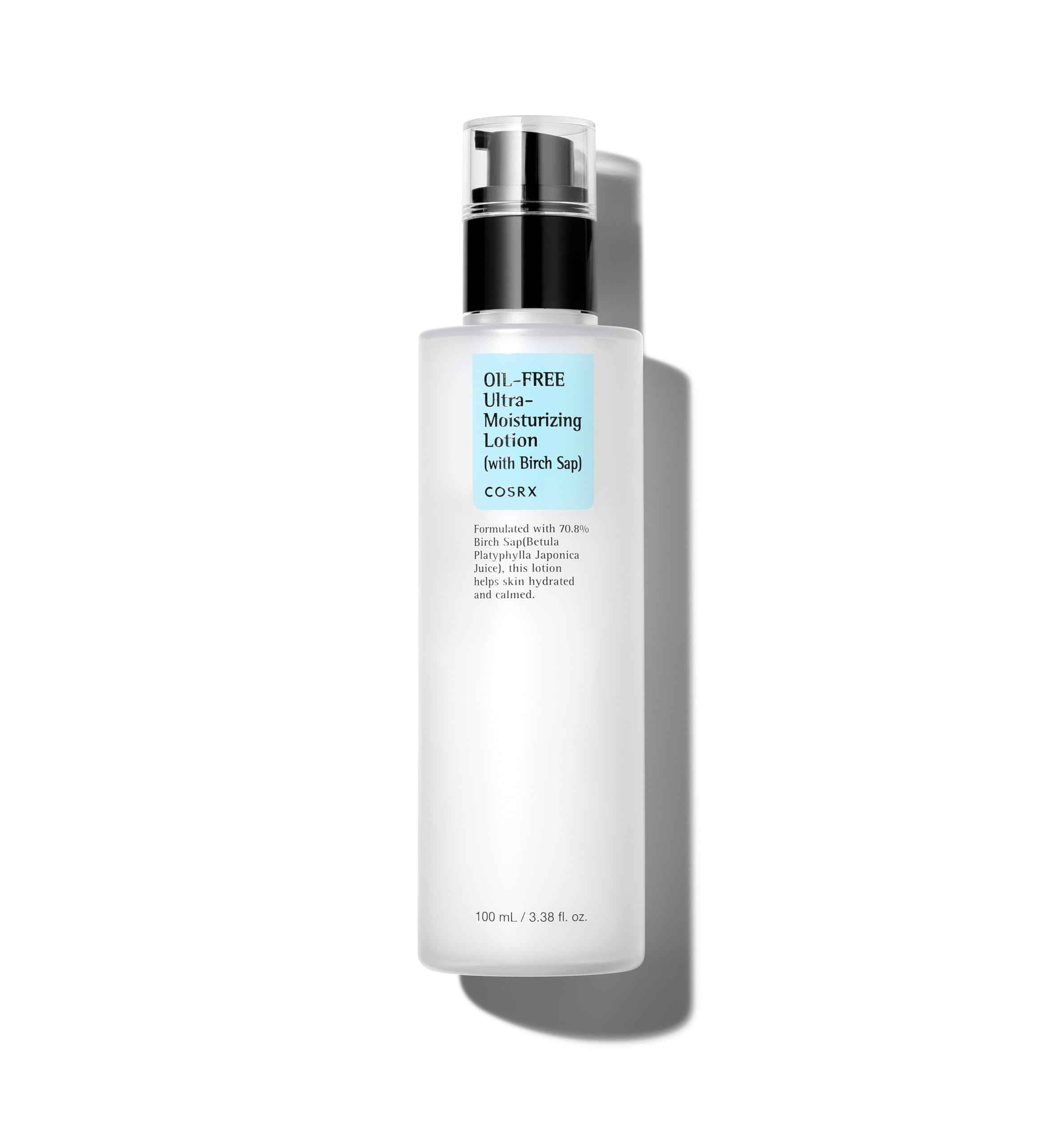 COSRX Oil Free Lotion with Birch Sap, Daily Acne Facial Moisturizer, Hydrating Moisturizer for All Skin Types, Korean Skin Care, 3.38 fl.oz / 100ml