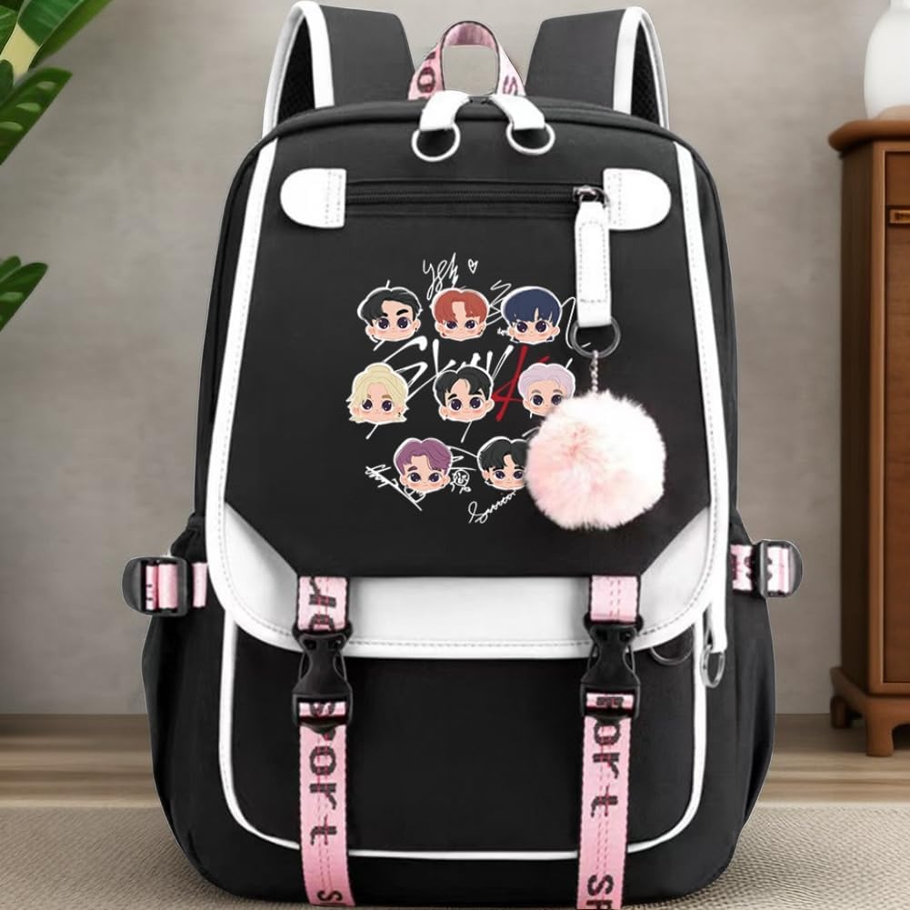 AiHdcy Stray Kids Backpack – Casual SKZ Book Bag with USB & Audio Cable Ports, Laptop Compartment, Ideal for Stray Kids Fans