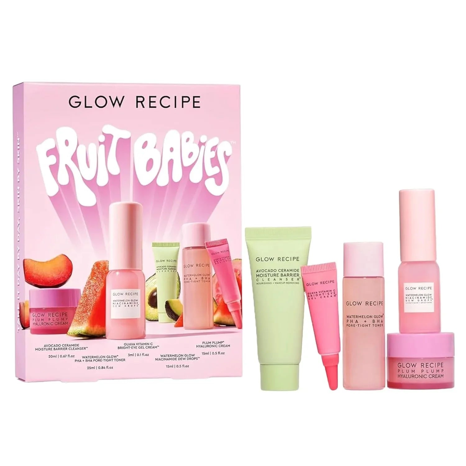 Glow Recipe Fruit Babies Skincare Kit - 5 Travel-Sized Bestsellers with BHA, Vitamin C, Ceramides & Hyaluronic Acid