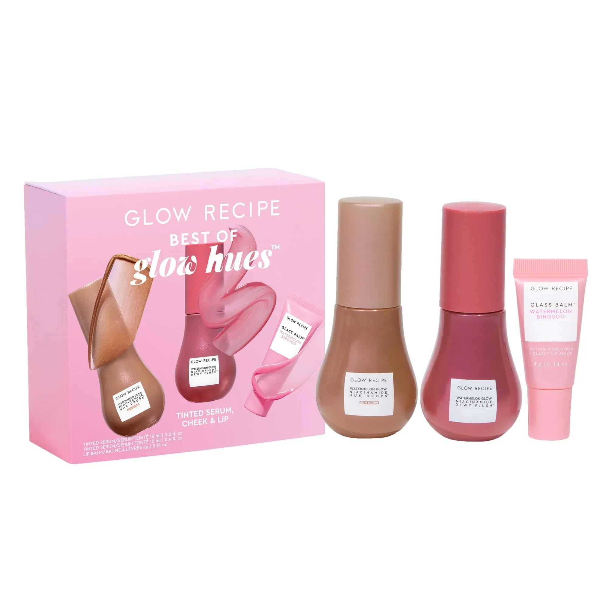 Glow Recipe Best of Glow Hues Kit — Tinted Serum, Buildable Blush & Hydrating Lip Balm for a Radiant Glow Routine