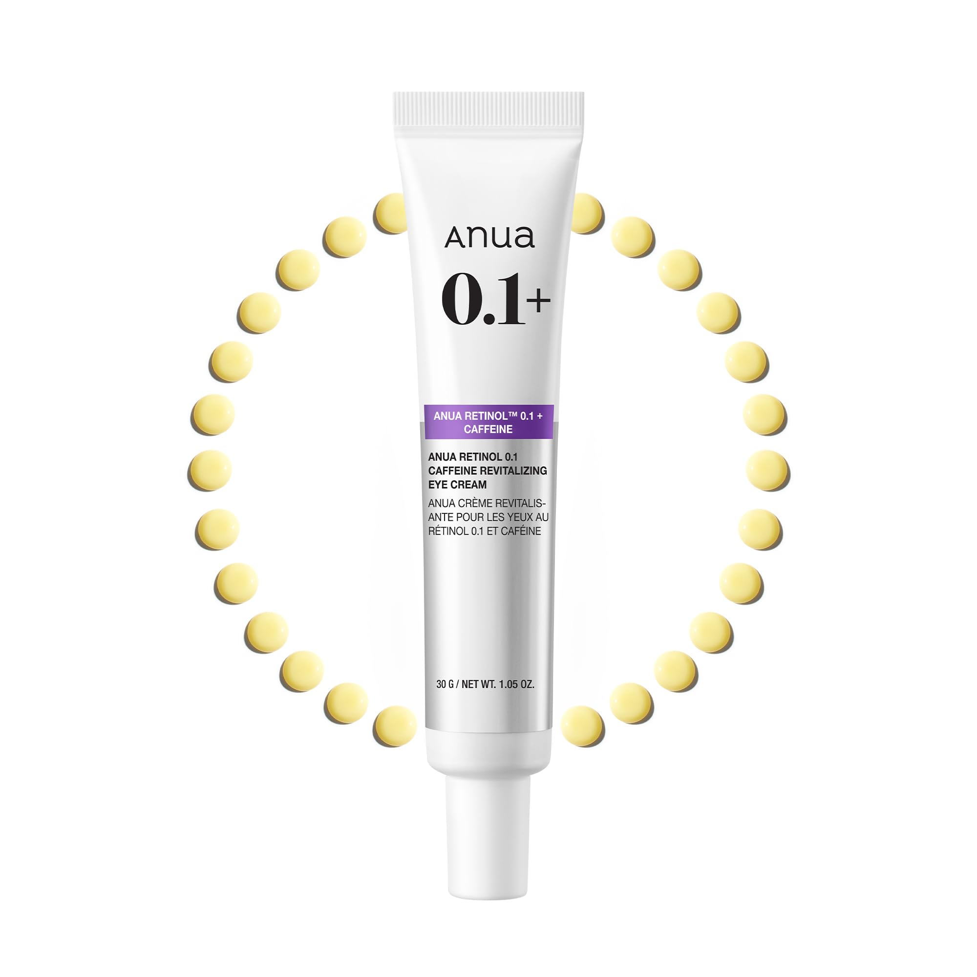 Anua Retinol 0.1 Caffeine Revitalizing Eye Cream, Lightweight Formula for Dark Circles & Puffiness, Hydrating for Sensitive Skin, Korean Skincare,1.05 fl oz