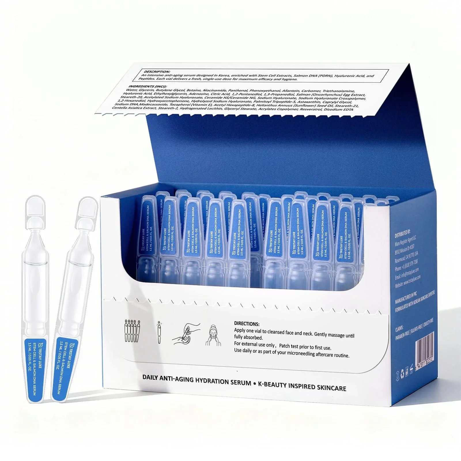 TRSTAY LUXE Stem Cell & Salmon DNA PDRN Serum — Microneedling Aftercare & Daily Anti-Aging Treatment with Peptides, HA & Madecassoside