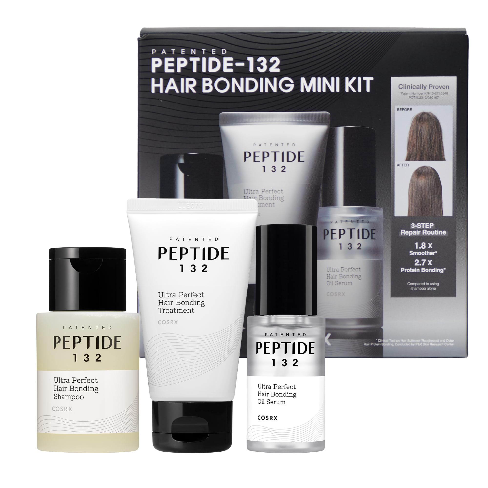 COSRX PEPTIDE-132 Hair Bonding Mini Kit – Travel-Size Shampoo & Treatment + Full-Size Oil Serum, Keratin Treatment Hair Gift Set for Damaged, Dry Hair, Scalp Treatment for Dandruff, Dry & Itchy Scalp