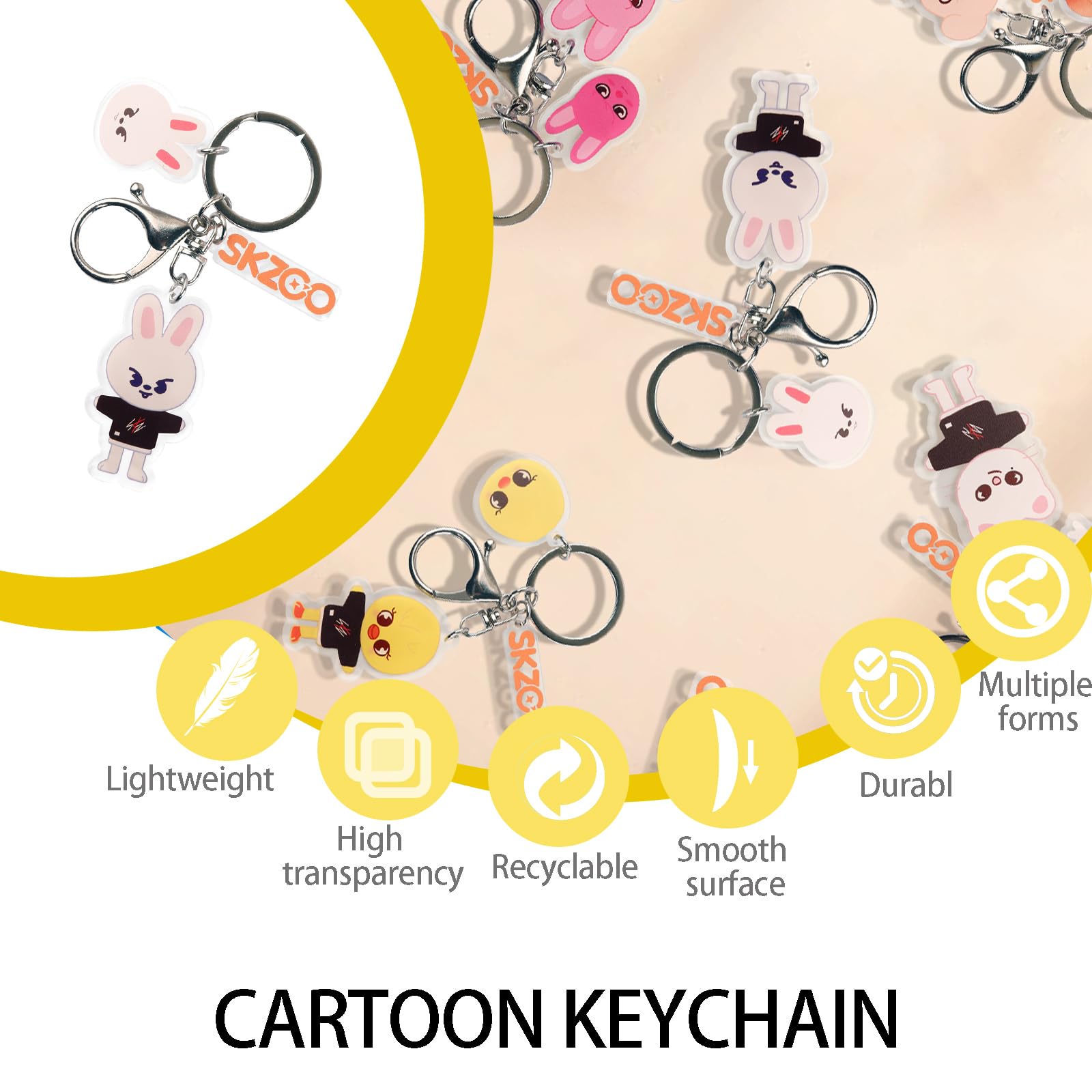 8PCS SK-Z Cartoon Keychain Set – Acrylic Cute Key Chains for Stray Fans, Bag Charms, Pendants for Wallets, Backpacks & More
