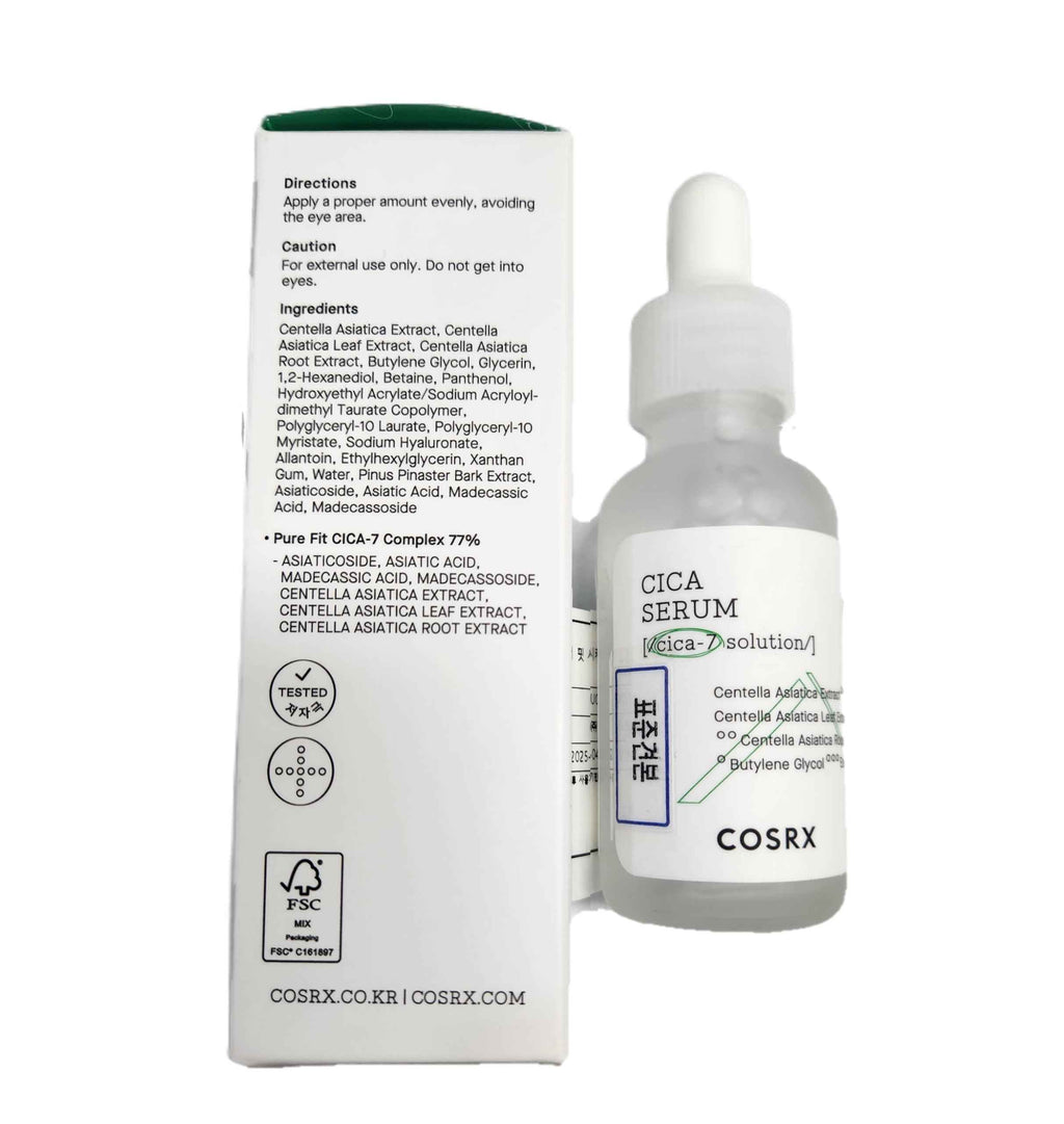 COSRX Pure Fit Cica Serum 1 fl.oz/30ml, Centella Asiatica Extract, Soothing, Calming, Protecting, Animal Testing Free, Korean Skin Care