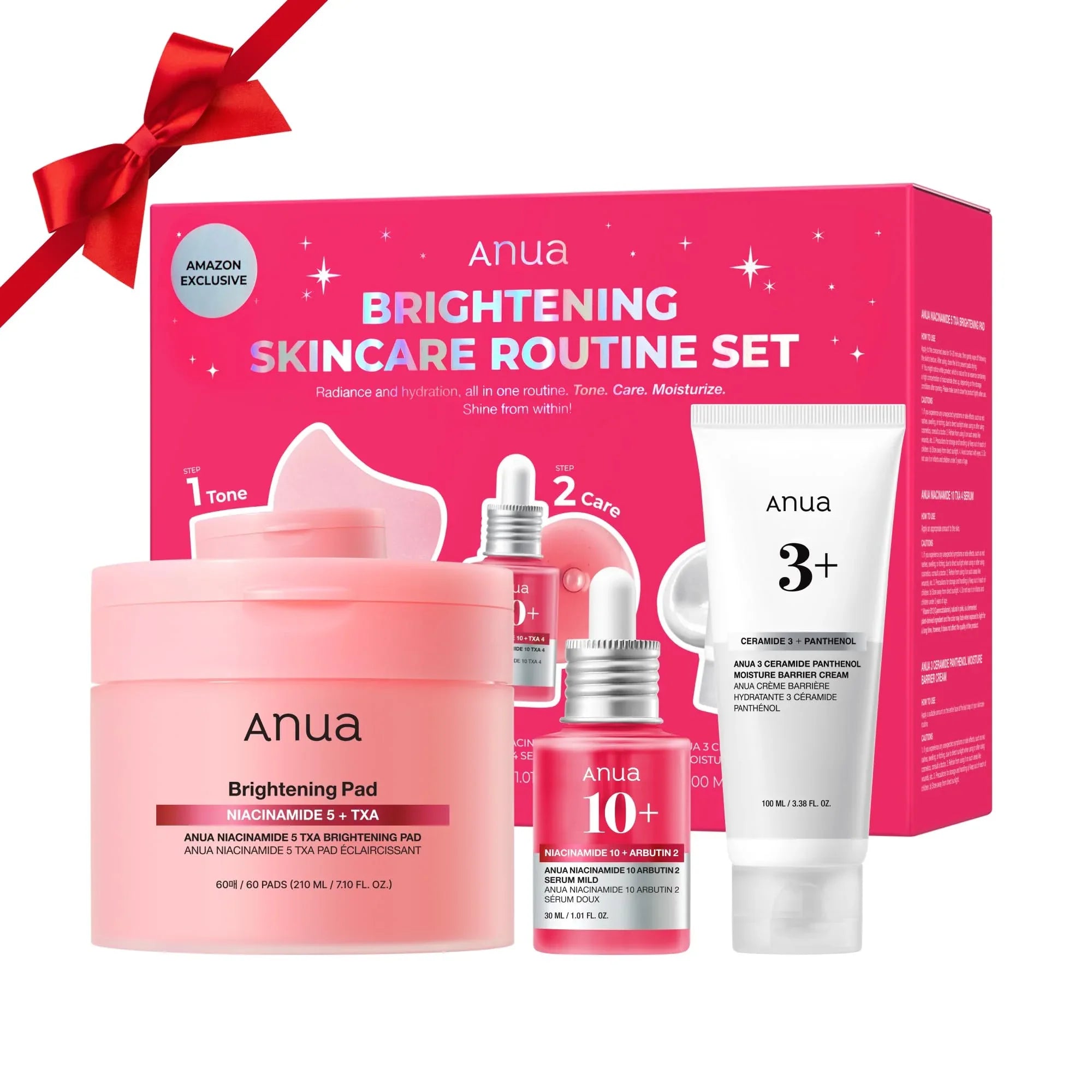 ANUA Brightening Niacinamide Skincare Routine Set — 3-Step Serum, Toner Pads & Barrier Cream for Clearer, More Even Skin