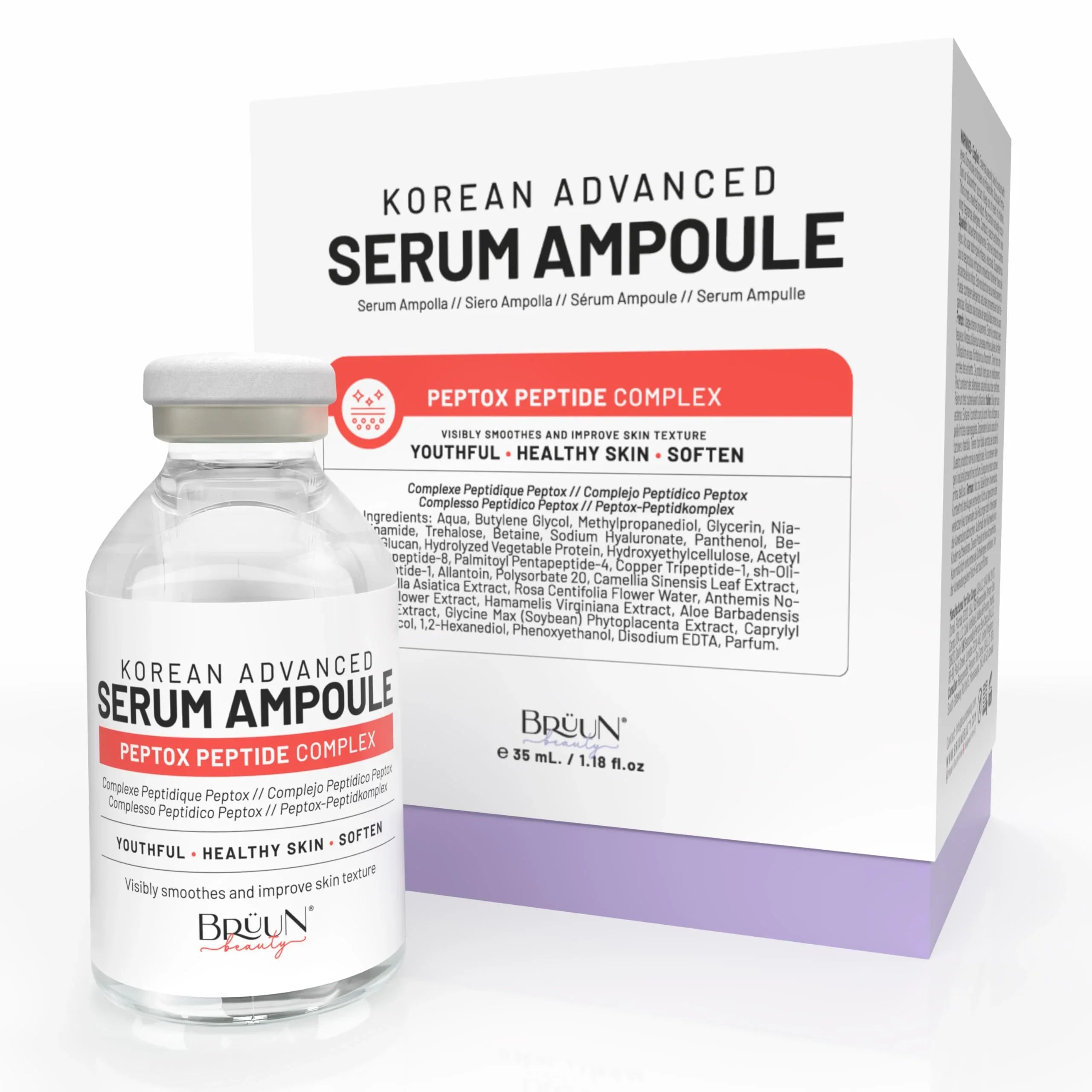 BRÜUN Peptox Peptide Facial Serum Ampoule — Peptide Hydration Serum for Face and Body, Compatible with Derma Pen and Roller