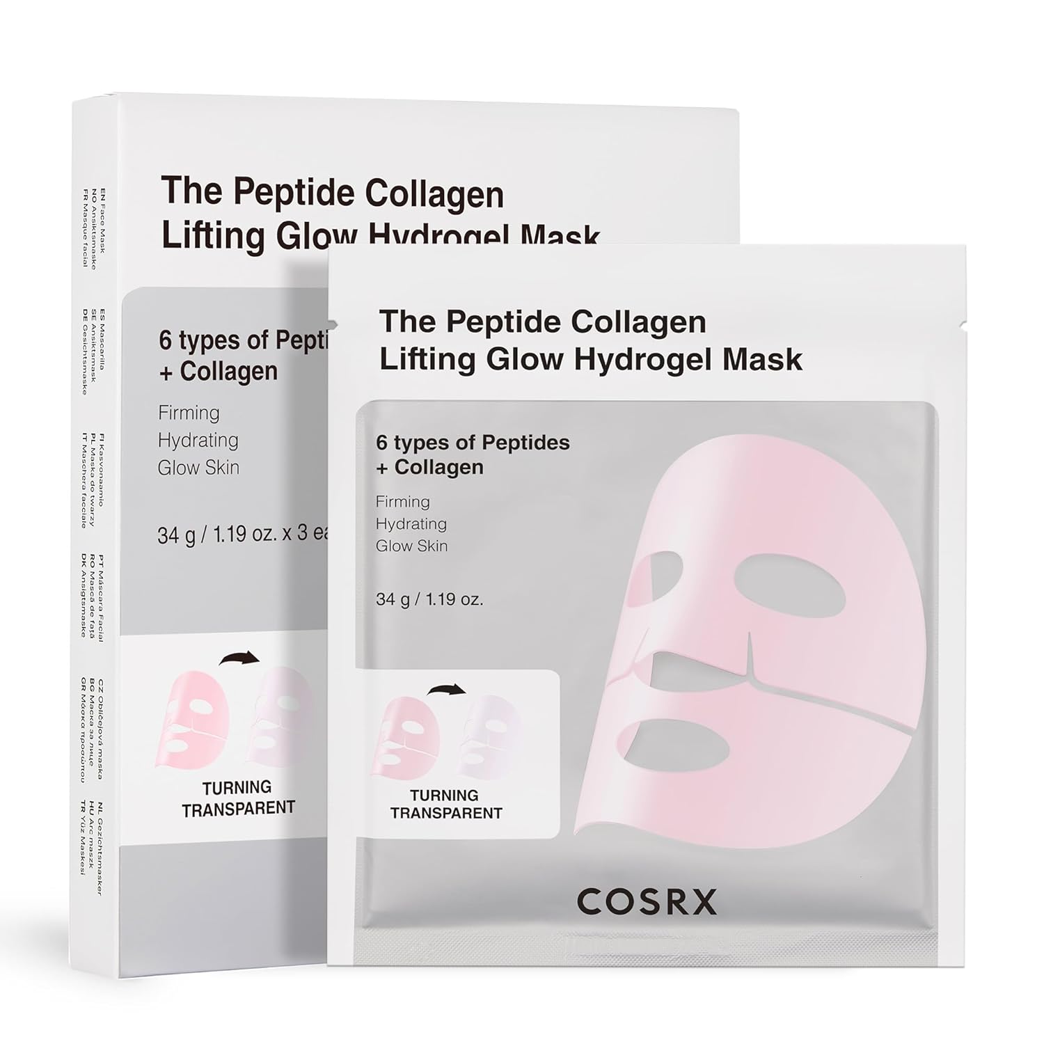 COSRX Pink Peptides Collagen Lifting Glow Hydrogel Face Mask — Overnight Firmness and Deep Hydration Mask with 6 Peptides