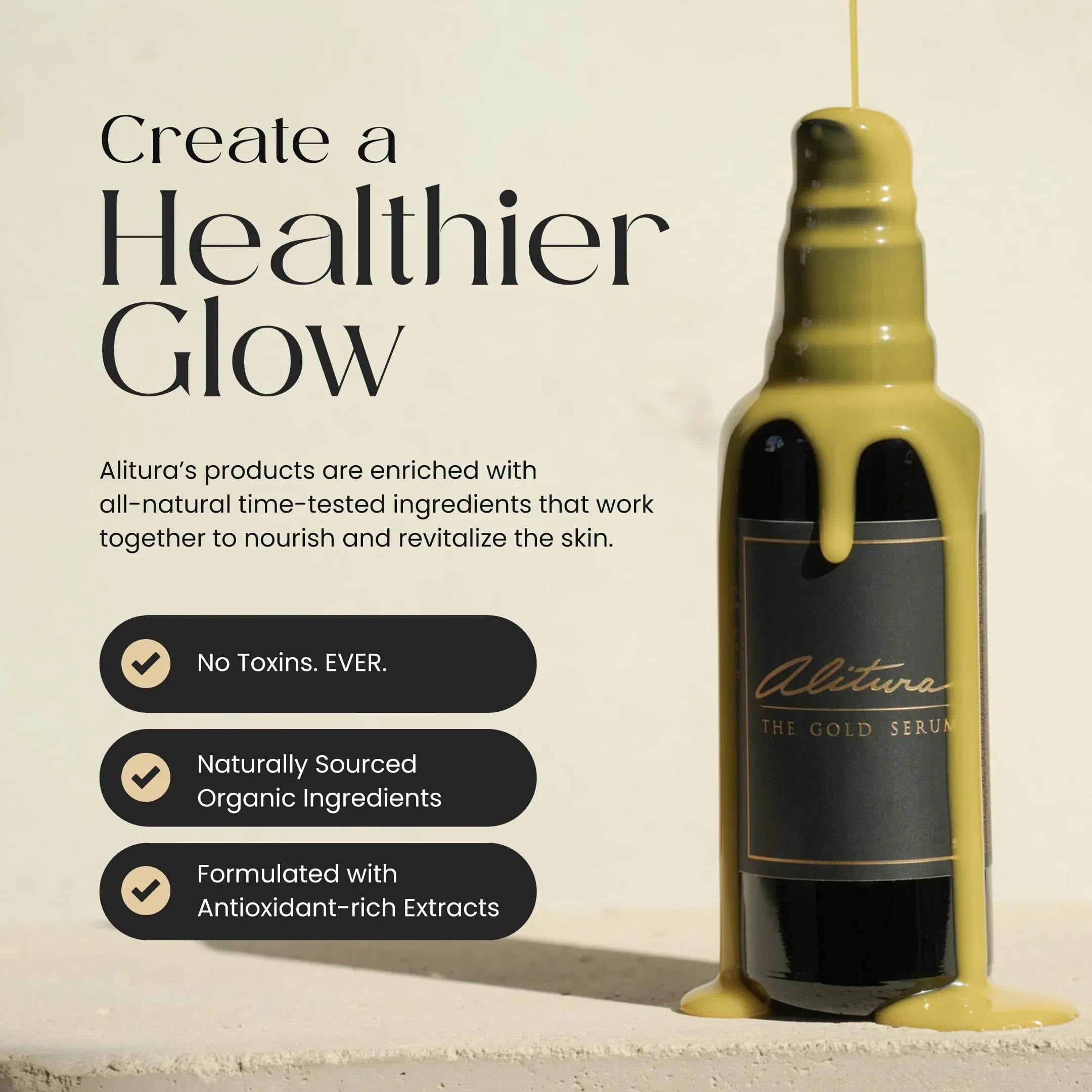 Alitura Anti-Aging Peptide & Collagen Gold Serum for Face – Hydrating with Vitamin A & CoQ10, 50ml