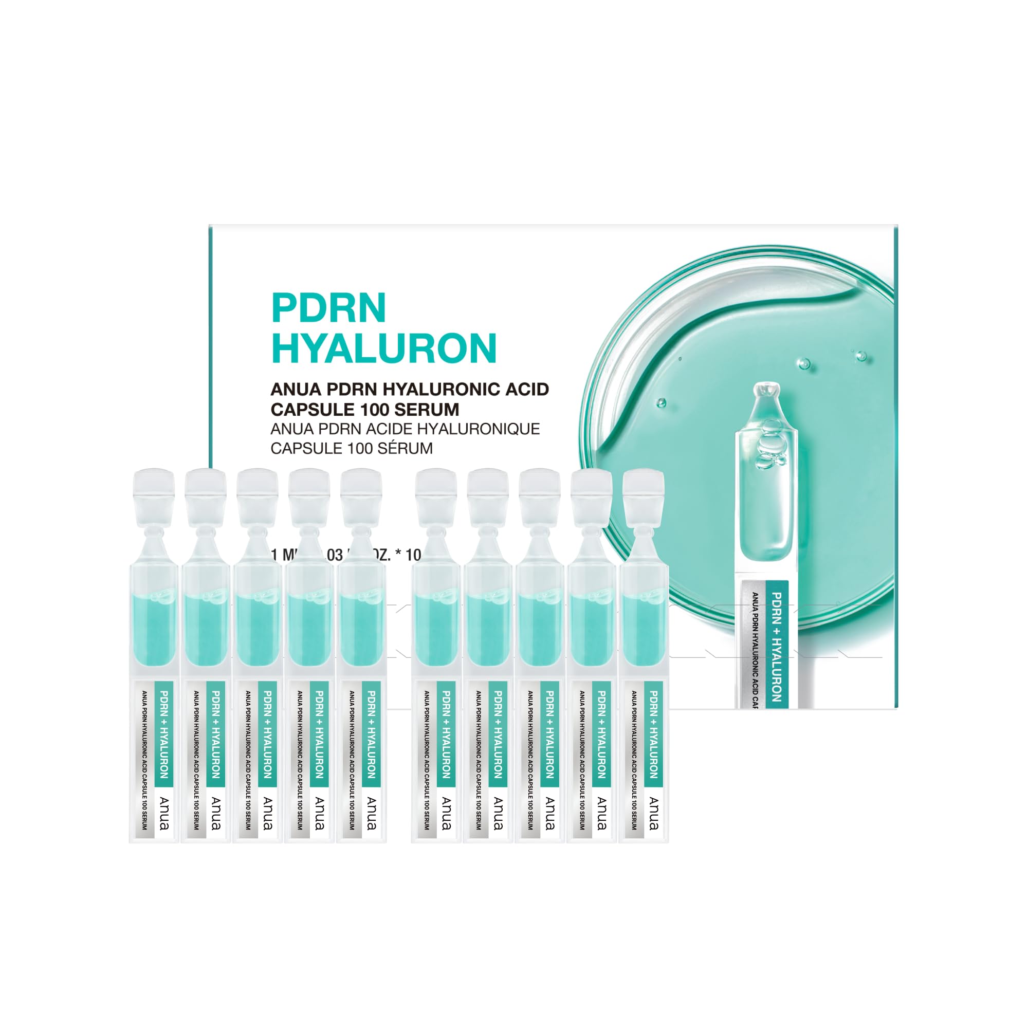 Anua PDRN Hyaluronic Acid Capsule 100 Serum, Radiant Face Salmon DNA, Hyaluronic Acid, Hydration, Moisture Plumping Effect, Lightweight, Glass Skin, Korean Skincare, 0.33 fl.oz