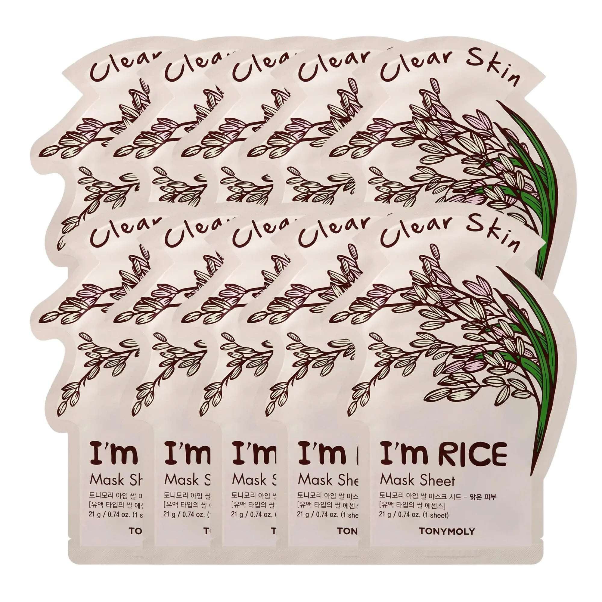TONYMOLY I'm Real Sheet Mask Gift Set — 10-Pack Rice Extract Korean Face Masks for Hydration, Soothing & Radiant Skin