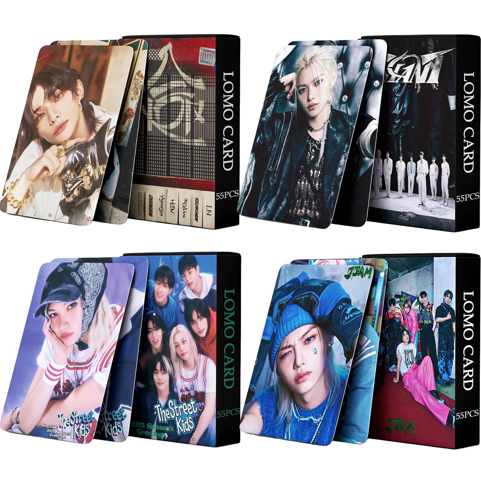 4Pack/220Pcs Stray Kids Photocard Set – HOP, GIANT, ATE Albums & 2025 Season's Greetings, Perfect Gift for STAY