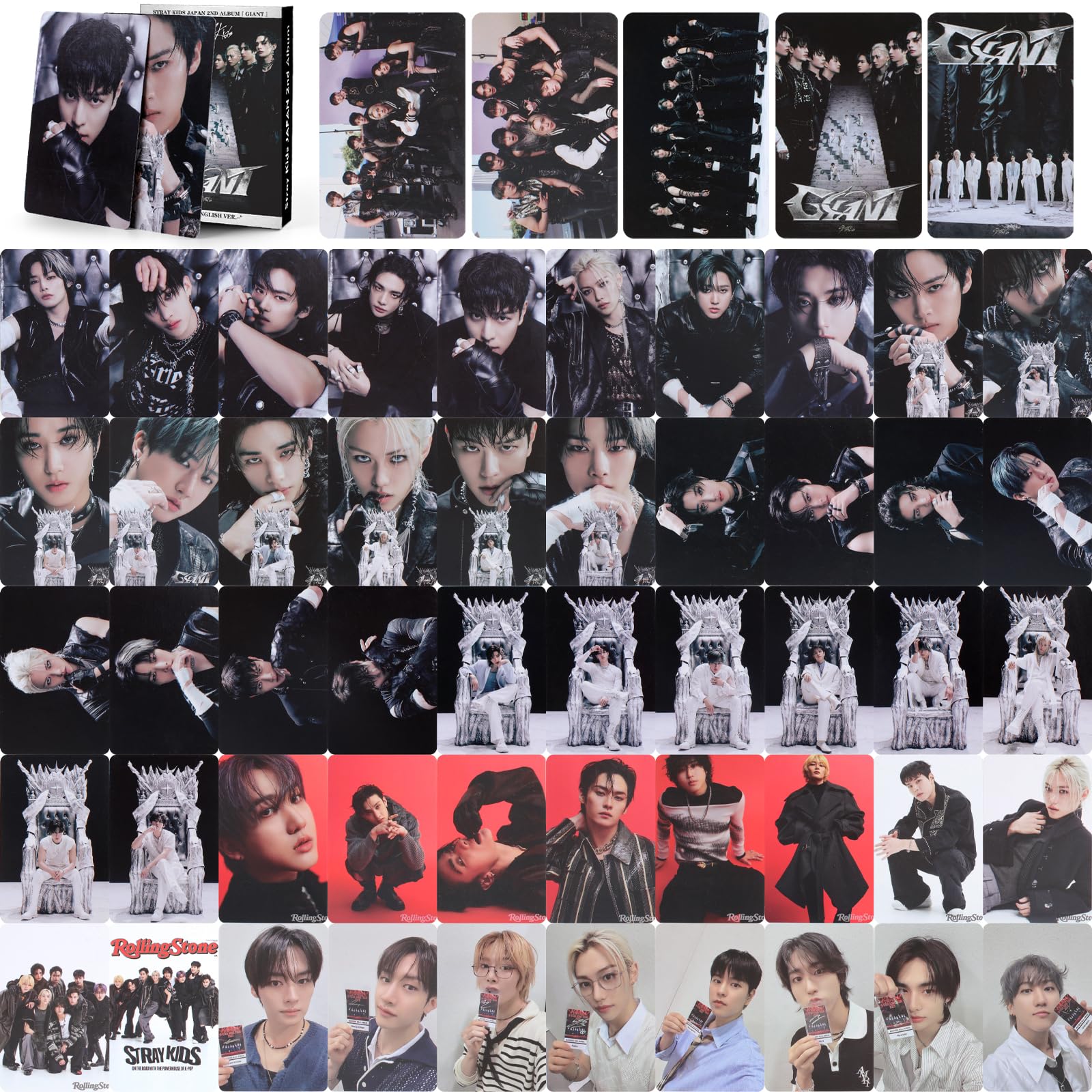 55 PCS Stray Kids Giant Album Photocards – High-Quality Lomo Cards, Kpop Merch Gift for STAY Fans