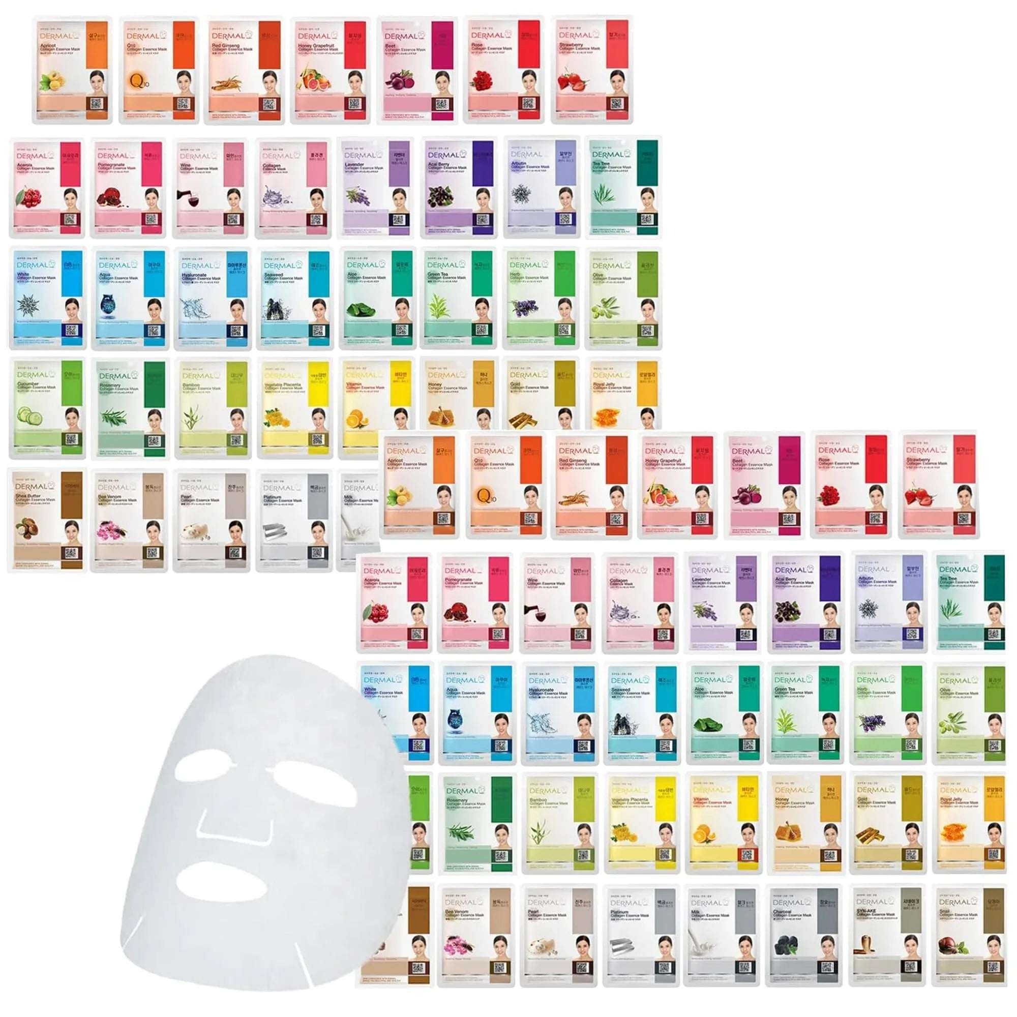 DERMAL Korean Sheet Mask Set — 78 Hydrating, Soothing & Brightening Masks for Dry and Sensitive Skin
