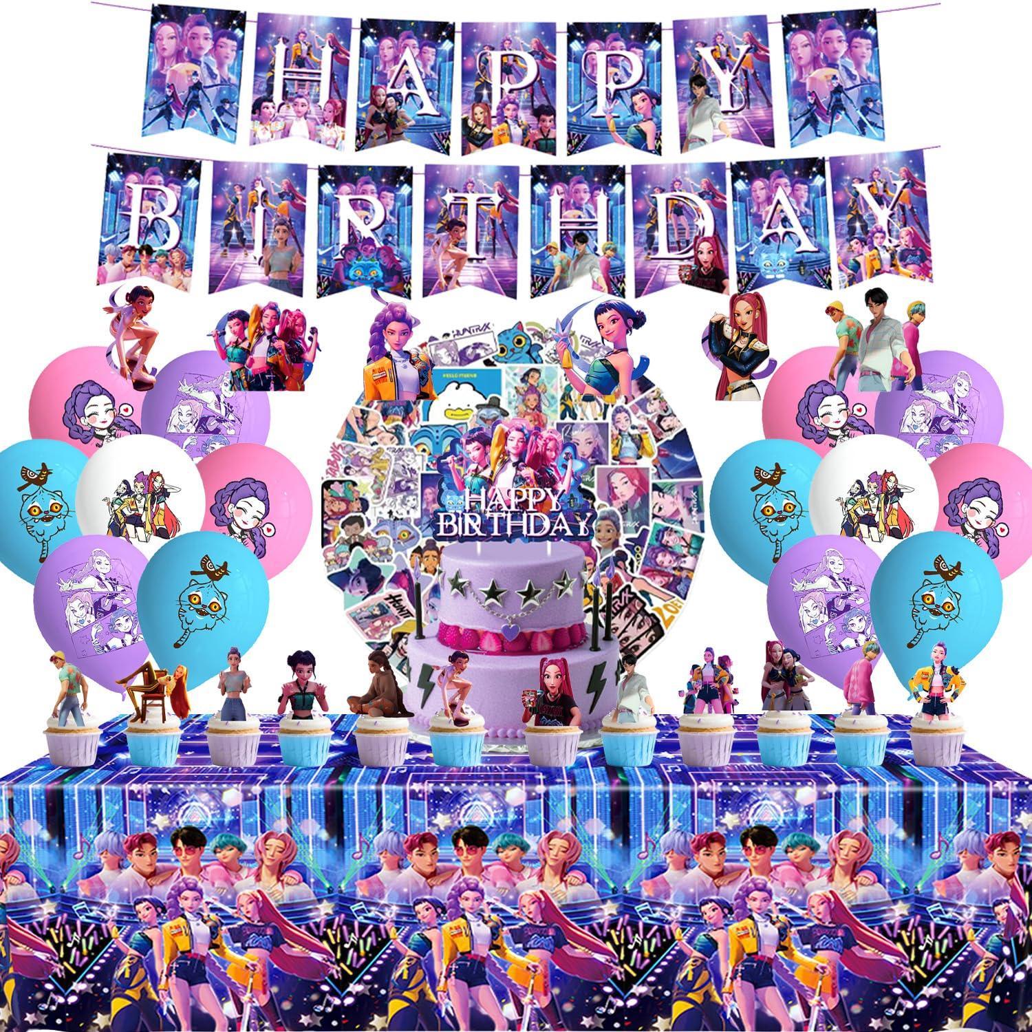 109Pcs Kpop Demon Hunters Party Supplies Set - Balloons, Banner, Cupcake Toppers & More for Birthday Theme