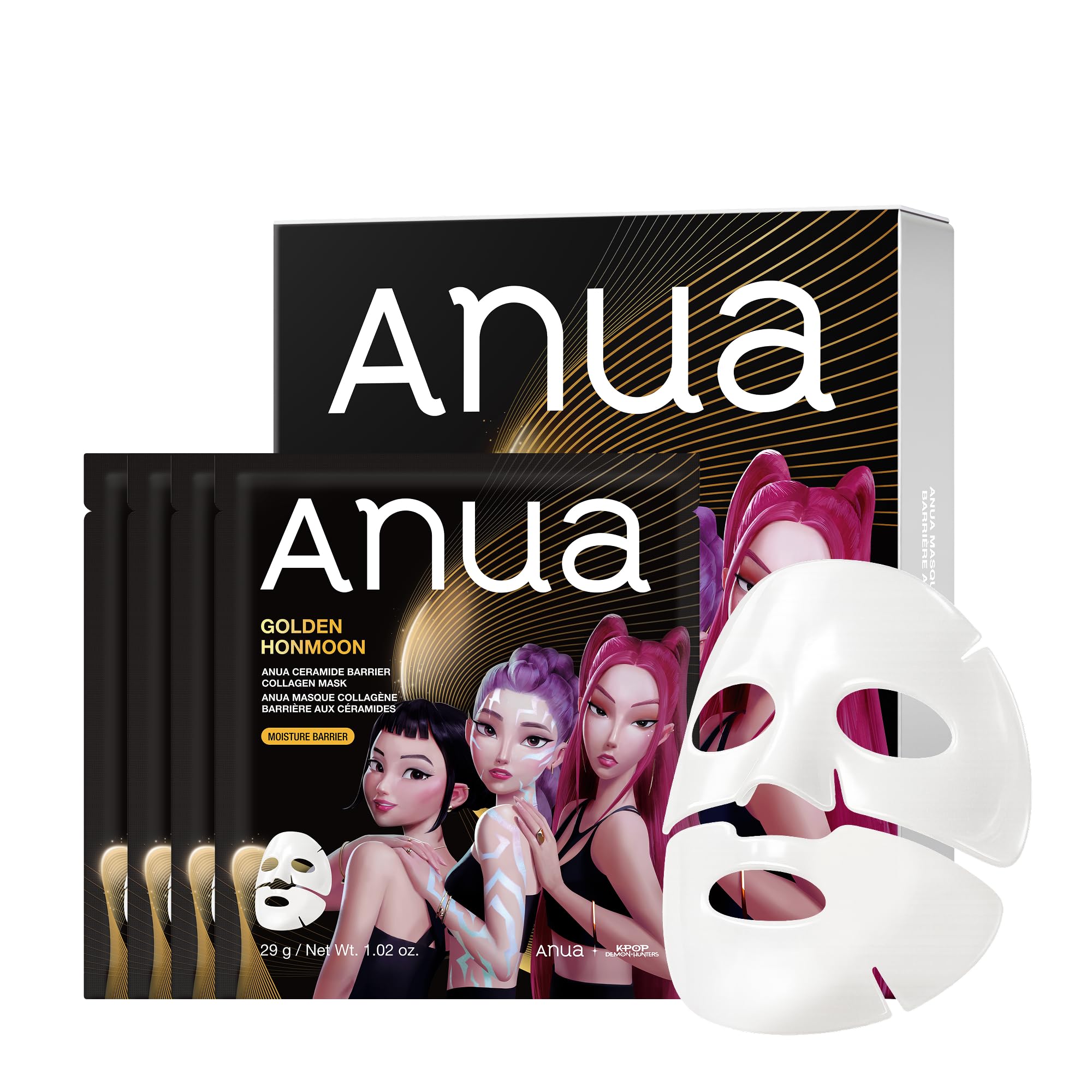 ANUA Ceramide Barrier Collagen Mask, Glow Up, Elasticity Hydrogel Face mask, Moisture Barrier Repair for Glass Skin, 24H Deep Hydration Lasting, KPop Demon Hunters, Korean Skincare (4ea)