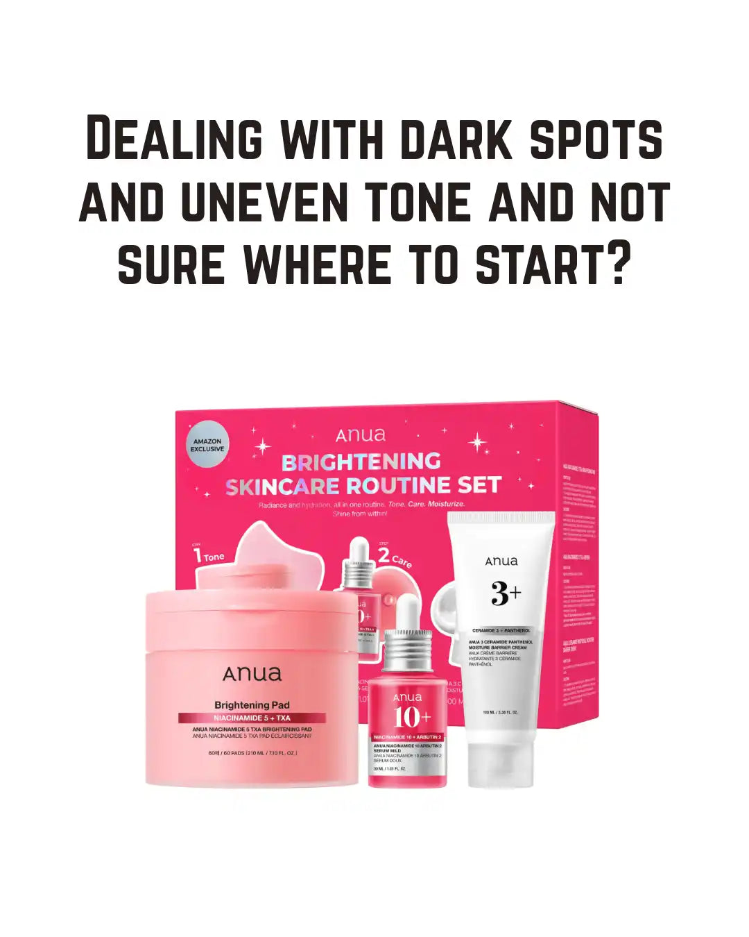 ANUA Brightening Niacinamide Skincare Routine Set, Niacinamide 10% and TXA 4% Serum with Brightening Eye Pad and Ceramide Barrier Cream, Dark Spot and Uneven Tone Routine, Korean Skincare Set