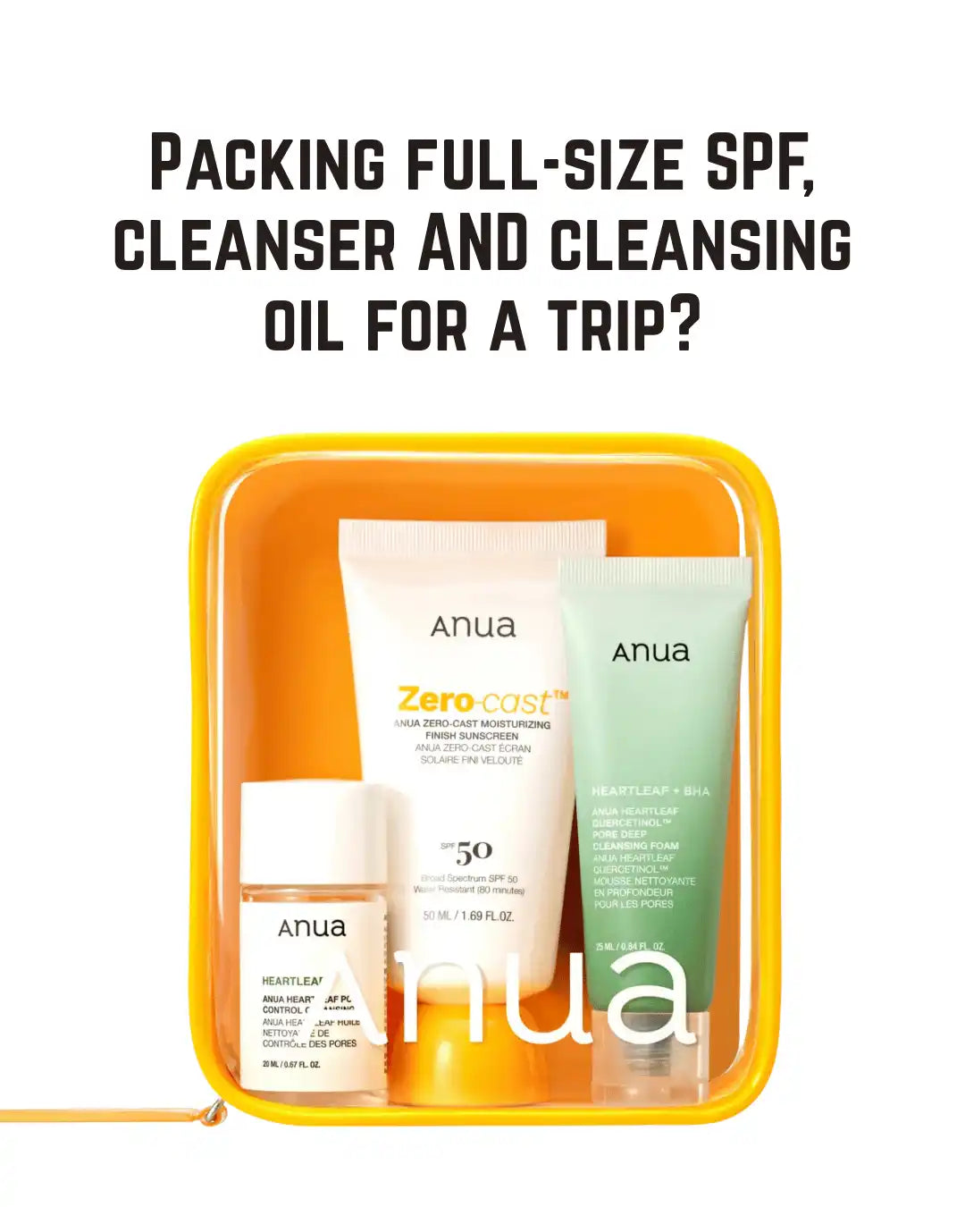 ANUA Sun-Ready Travel Kit — SPF 50 No-White-Cast Sunscreen, Cleansing Oil, and Heartleaf Foaming Cleanser for On-the-Go K-Beauty