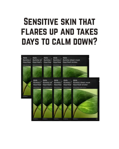 Abib Gummy Sheet Mask Heartleaf Sticker 10 Sheets (Soothing), Korean Face Mask for Sensitive Skin, Redness Relief, Daily Hydrating Treatment, Clean K-Beauty, Paraben Free