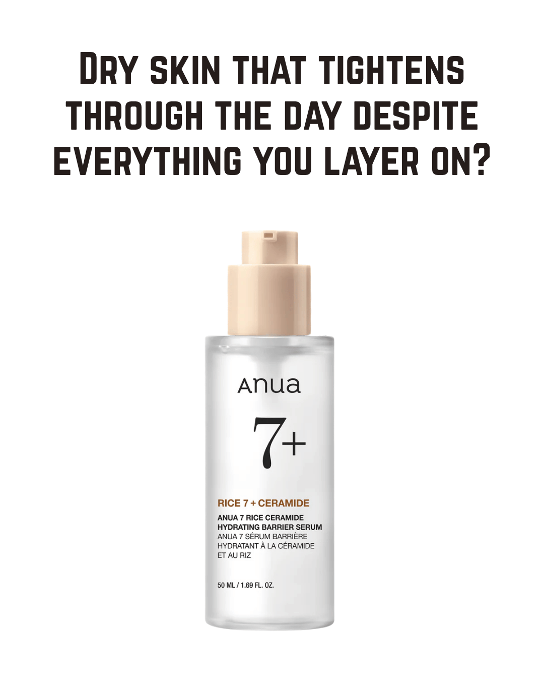 Anua Rice Ceramide 7 Hydrating Barrier Serum — Lightweight Ceramide and Rice Protein Serum for Dry, Combination, and Sensitive Skin