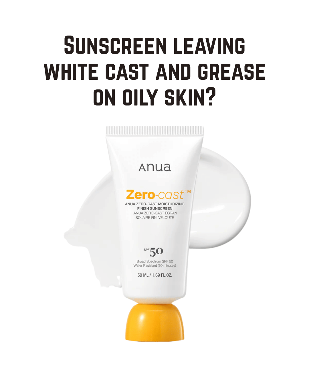 Anua Zero-cast Moisturizing Finish Sunscreen — SPF 50 Oil-Free, No White Cast UV Protection With 72-Hour Hydration