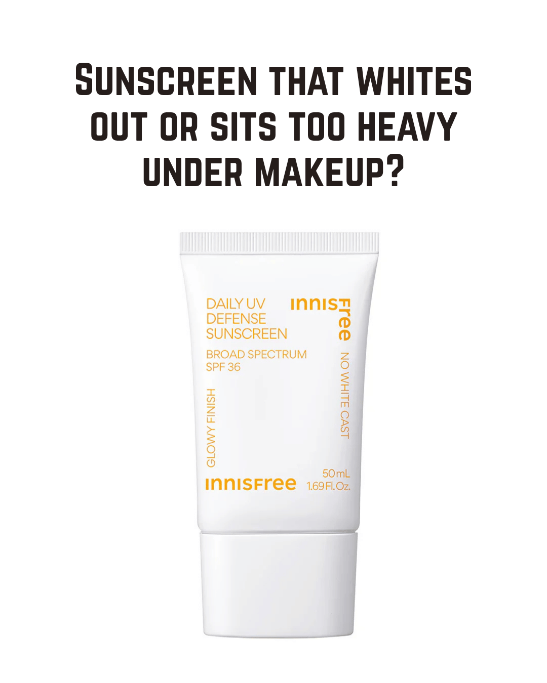 Innisfree Daily UV Defense Sunscreen SPF 36 — Lightweight Hydrating Korean Sunscreen with Green Tea, Cica & No White Cast