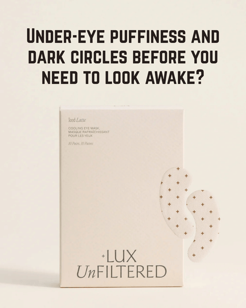 + Lux Unfiltered Iced Latte Cooling Under Eye Patches — Caffeine, Niacinamide & Hyaluronic Acid for Puffiness, Dark Circles & Hydration, 10 Pairs