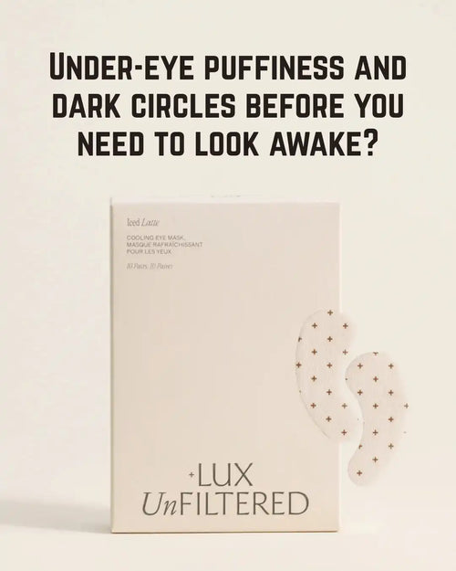 + Lux Unfiltered Iced Latte Cooling Under Eye Patches — Caffeine, Niacinamide & Hyaluronic Acid for Puffiness, Dark Circles & Hydration, 10 Pairs