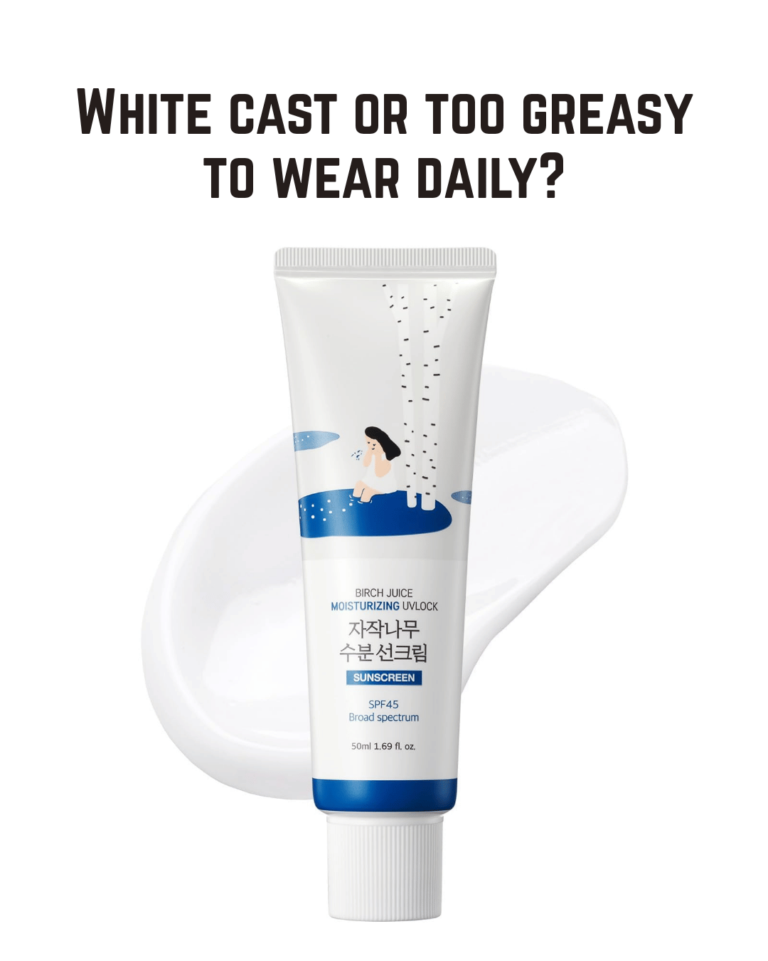 ROUND LAB Birch Moisturizing Sunscreen UVLock SPF 45+ Broad Spectrum — Hydrating Broad-Spectrum Sunscreen, No White Cast for Sensitive & Acne-Prone Skin