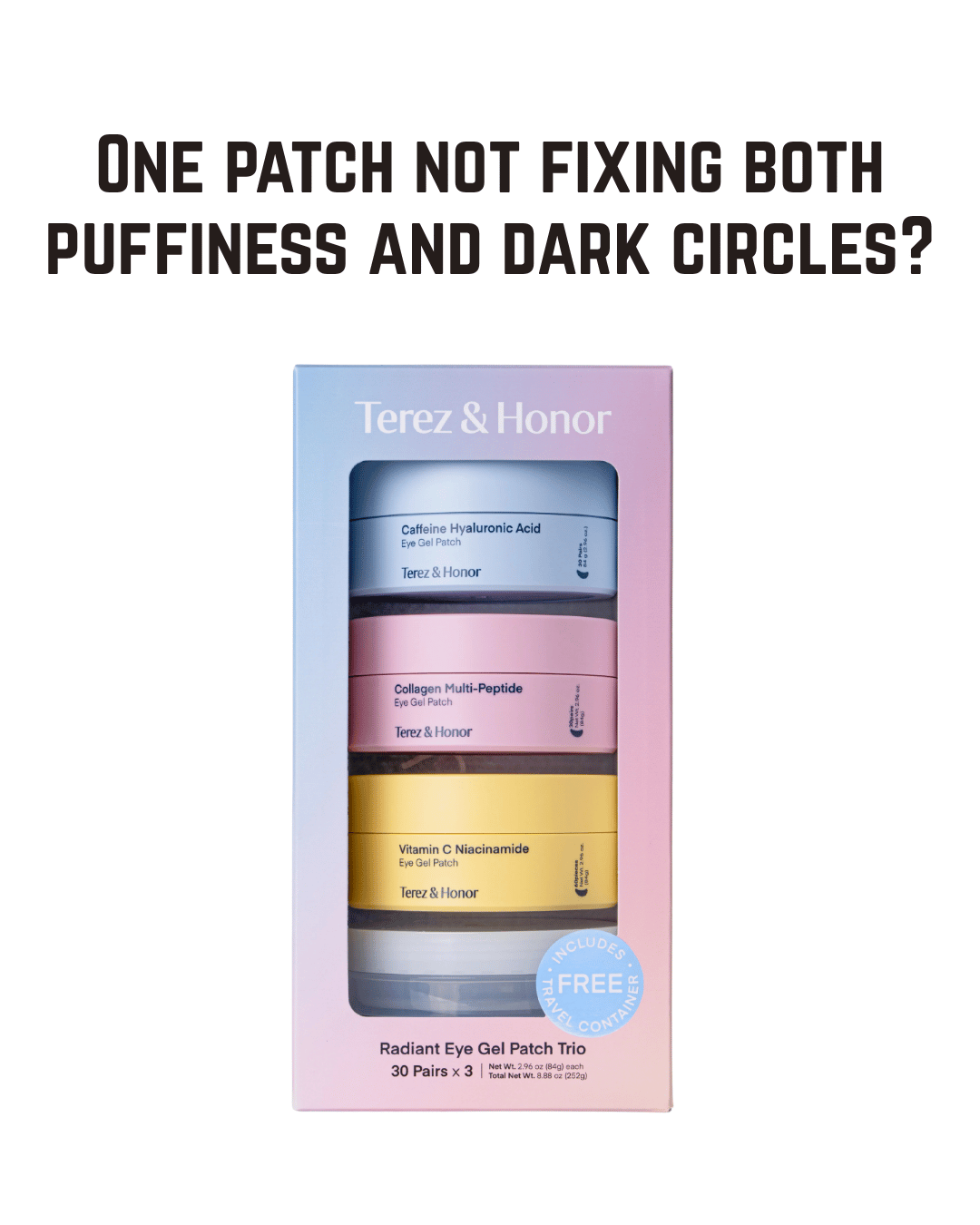 TEREZ & HONOR Radiant Eye Gel Patch Trio — Hydrogel Eye Patches Gift Set, Korean-Inspired Under-Eye Care for Puffiness, Dark Circles & Fine Lines