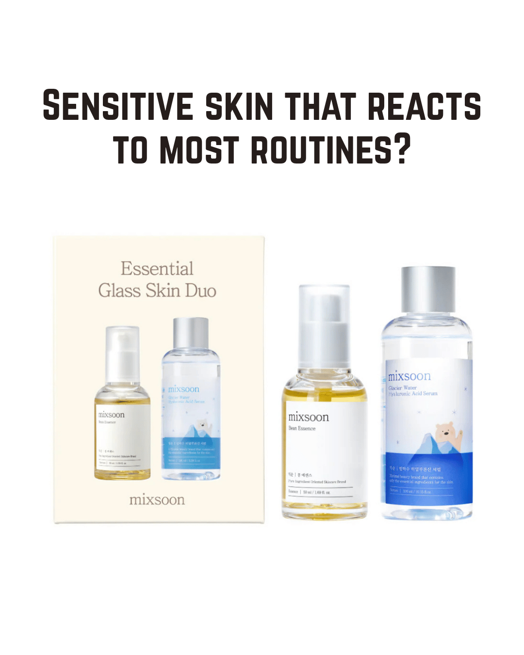 mixsoon Essential Glass Skin Duo Set, Korean Fermented Bean Essence and Hyaluronic Acid Serum, Fragrance-Free, Alcohol-Free, Dry and Sensitive Skin, 150ml